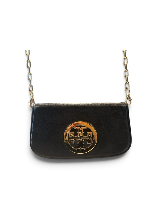 Tory Burch Handbags - Tory Burch Reva Black Pebbled Leather Crossbody Clutch Purse Bag Gold Hardware